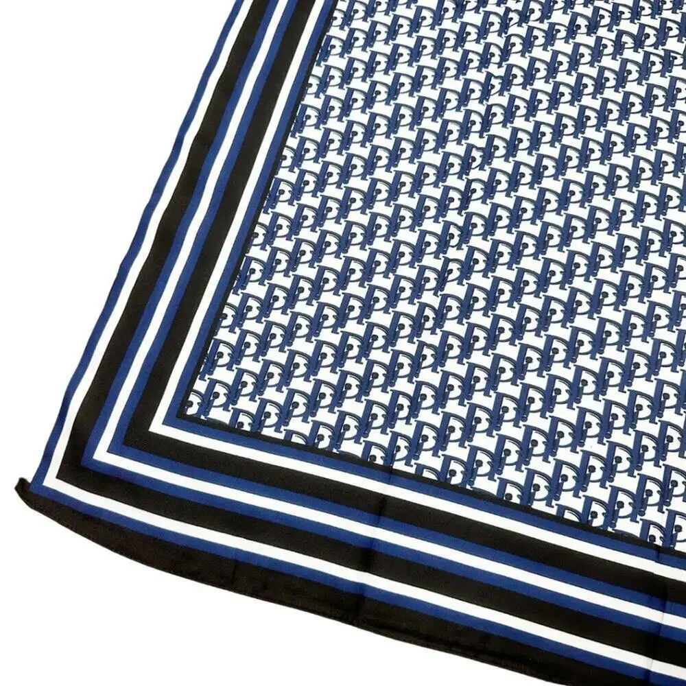 2/$30 NEW White Navy Square Printed Silky Fashion Scarf Geometric Circles Links